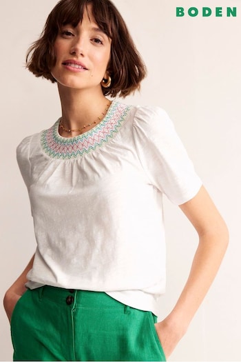 Boden White Smock Neck Puff Sleeve Top (B07485) | £42
