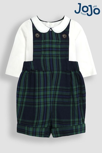 JoJo Maman Bébé Navy Tartan Dungarees And Top Set (B07798) | £36