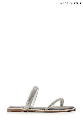 Moda in Pelle Silver Ottie Toe Loop Glitz Sliders (B07889) | £59