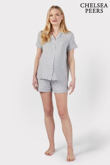 Chelsea Peers Grey Maternity Grey Modal Short Button Up Pyjama Set (B07904) | £42