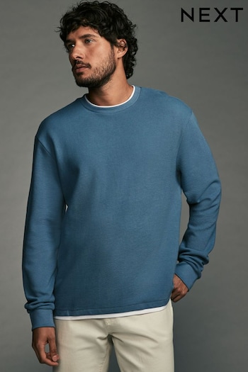 Blue Texture Long Sleeve Mock Layer 100% Cotton Jumper (B07907) | £25