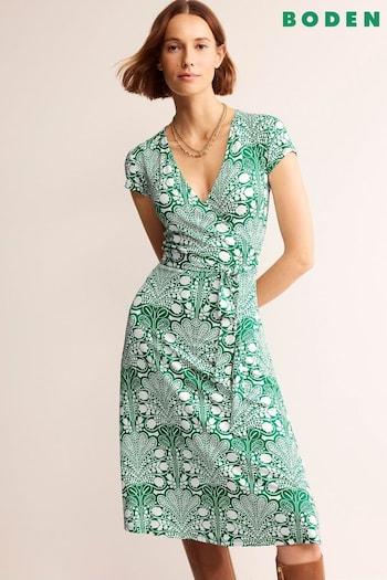 Boden Green Petite Joanna Cap Sleeve Wrap Dress (B07915) | £90