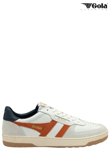 Gola White/Moody Orange/Navy Mens Hawk Leather Lace-Up Trainers (B07928) | £85