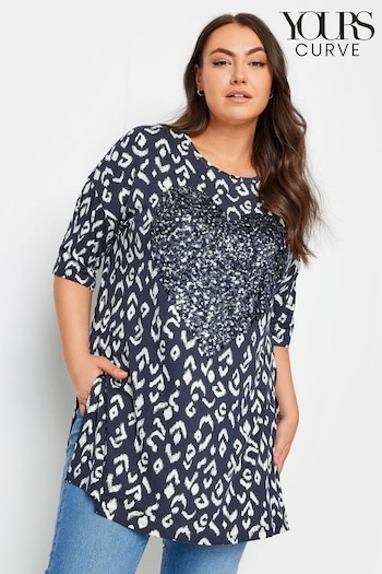 Yours Curve Blue Heart Sequin Embellished Top (B07986) | £24