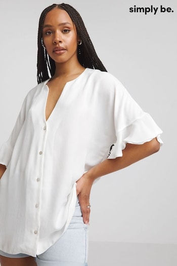 Simply Be Button Through Ruffle Sleeve White Blouse (B10039) | £26