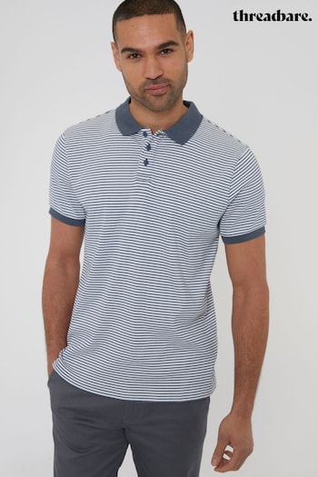 Threadbare Blue Stretch Cotton Stripe Contrast Collar Polo Shirt (B10049) | £20