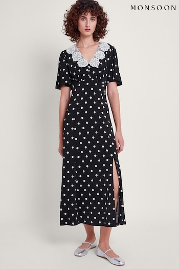 Monsoon Black Spot Sally Maxi Dress (B10231) | £80