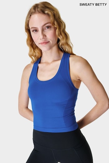 Sweaty Betty Lightning Blue Athlete Crop Seamless Workout Tank Top (B10297) | £35