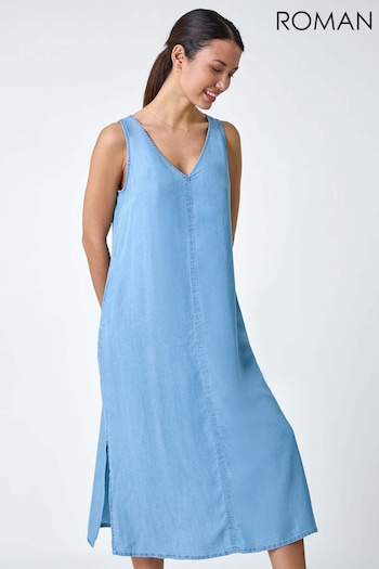 Roman Blue Denim A-Line Pocket Smock Dress (B10432) | £40