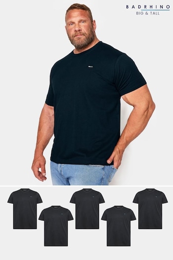 BadRhino Big & Tall Black T-Shirts lamper 5-Pack (B10445) | £45