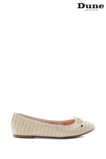 Dune London Natural Harping Branded Bow Ballerina top Shoes (B10446) | £70