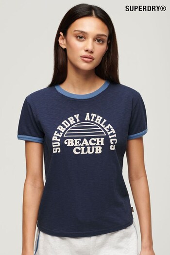 SUPERDRY Blue SUPERDRY Athletic Essentials Beach Graphic Ringer T-Shirt (B10463) | £25