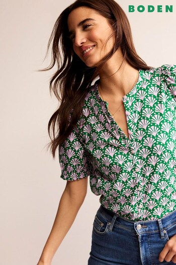 Boden Green Dolly Puff Sleeve Jersey Shirt (B10669) | £50