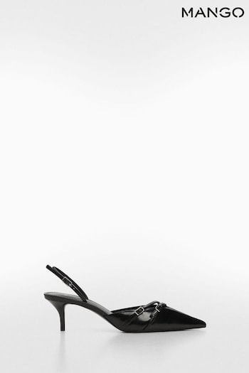 Mango Slingback Heeled Black Shoes With Buckle (B10693) | £50
