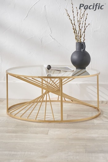 Pacific Gold Liberty Glass and Gold Metal Round Coffee Table (B10771) | £199.99