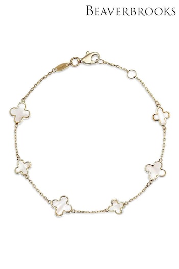Beaverbrooks 9ct Gold Tone Mother of Pearl Clover Bracelet (B10785) | £395