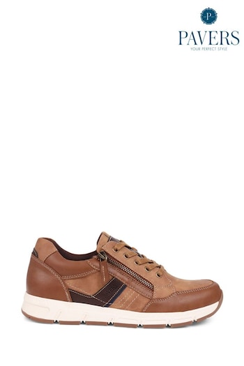 Pavers Leather Accent Lace-Up Brown Trainers (B10910) | £40