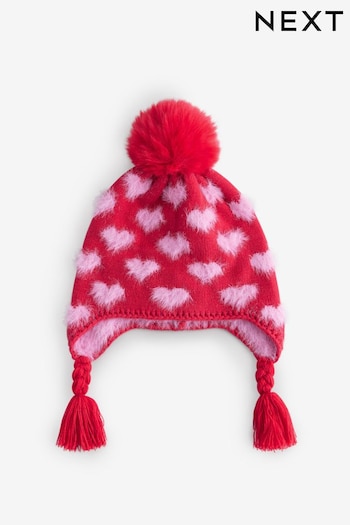 Red/Pink Heart Trapper Hat (3mths-16yrs) (B10955) | £0