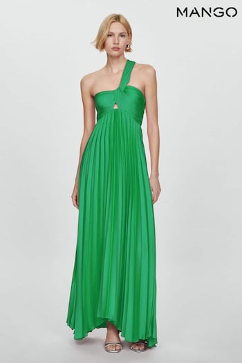 Mango Green Mango Asymmetrical Pleated Dress (B11040) | £110