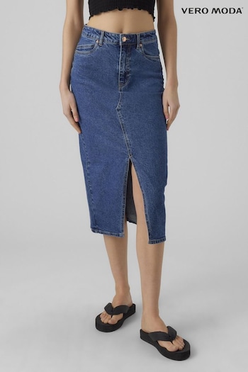 VERO MODA Blue Denim Midi Skirt With Front Split (B11272) | £42