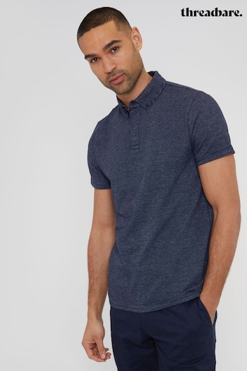 Threadbare Blue Geometric Print Cotton Jersey Polo Shirt (B11313) | £20