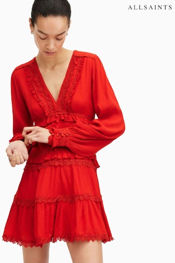 AllSaints Red Zora night Dress (B11315) | £179