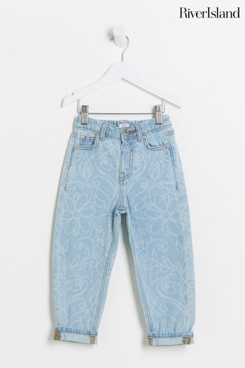 River Island Blue Mini Girls Flower Mom pants Jeans (B11317) | £22
