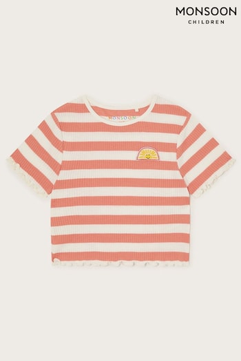 Monsoon Orange Sunshine Stripe Ribbed T-Shirt (B11328) | £16 - £18