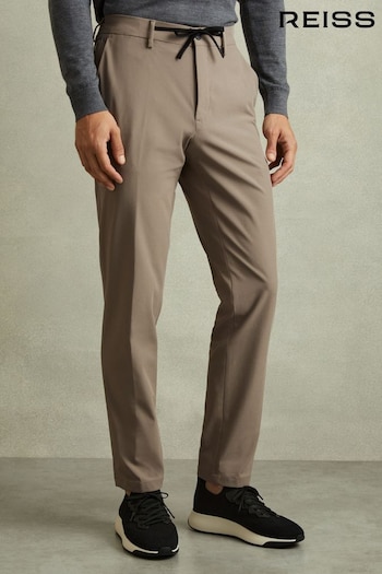 Reiss Taupe Brown Split Technical Drawstring Trousers (B11374) | £128