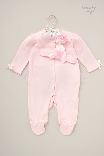 Rock-A-Bye Baby Boutique Pink All-In-One with Tulle Detail & Headband Outfit Set (B11440) | £18