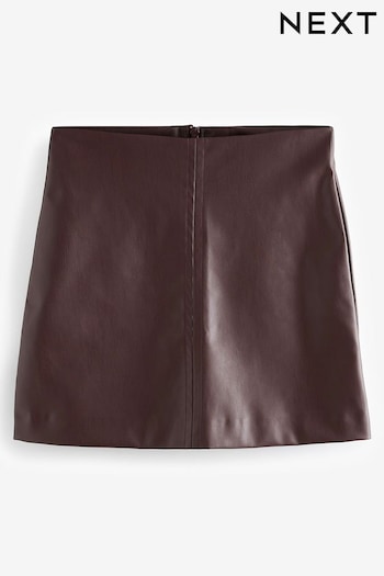 Burgundy PU Faux Fur Leather Mini Skirt (B11444) | £20