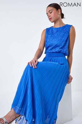 Roman Blue Pleated Premium Maxi Skirt (B11467) | £38