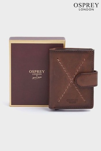 OSPREY LONDON The X Stitch Leather & Metal RFID ID Brown Card Case (B11491) | £55