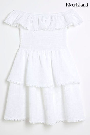 River Island White Girls Bardot Rara Dress (B11588) | £21