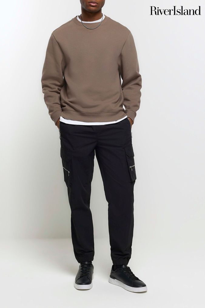 River island tapered cargo trousers in black shop