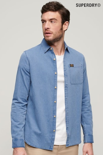 Superdry Blue Organic Cotton Long Sleeve Denim Shirt (B11780) | £50