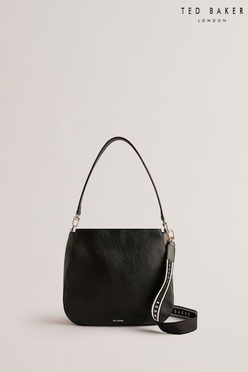 Ted Baker Black Branded Darciel Webbing Leather Hobo Bag (B11831) | £175