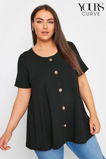Yours Curve Black Button Front Ribbed Tunics (B11898) | £22