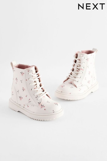 Neutral White Standard Fit (F) Floral Lace Up Ankle Boots (B12011) | £26 - £30