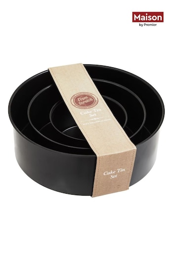 Maison by Premier Black From Scratch Set Of Three Round Cake Tins (B12046) | £30