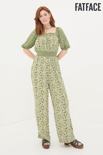 FatFace Green Eva Damask Floral Jumpsuit (B12064) | £69