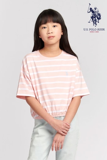 U.S. Polo Women Assn. Girls Pink Elastic Hem Striped T-Shirt (B12084) | £20 - £24