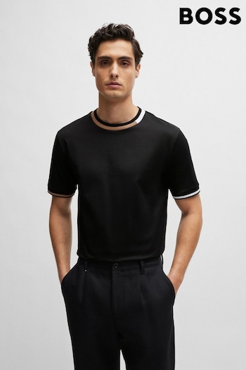 BOSS Black Mercerised-Cotton T-Shirt With Signature-Stripe Details (B12155) | £99