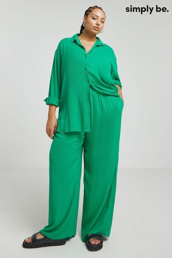 Simply Be Oversized Green Crinkle Shirt (B12186) | £32