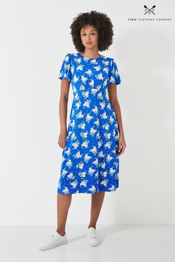 Crew Clothing Company Blue Floral Viscose Casual Flared Dress (B12287) | £65