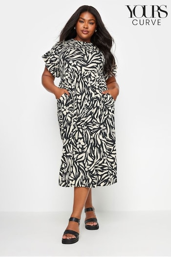 Yours Curve Black Tropical Print Pure Cotton Midaxi Dress Gray (B12409) | £32