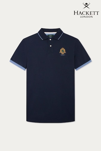 Hackett London Men Blue Short Sleeve Mirror Polo Shirt (B12428) | £120