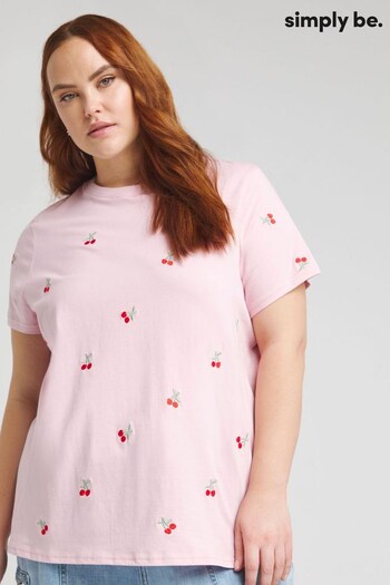 Simply Be Pink Peached Embroidered T-Shirt (B12467) | £16