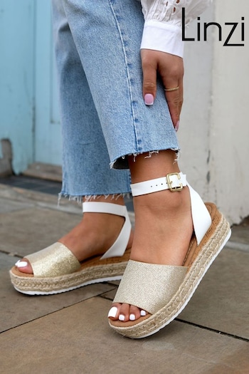 Linzi Gold Natini Glitter Faux Leather Two Part Espadrille Inspired Wedges (B12490) | £35