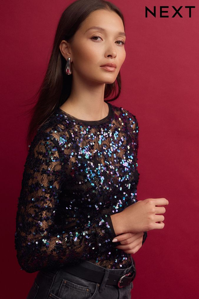 Buy Women s Long Sleeve Sequin Tops Online Next UK